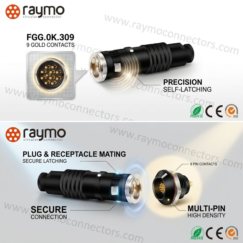 FGG.0K.309 9 Pin Solder Cup Circular Connector 4.2mm Cable Collet Plug for Cable Assembly
